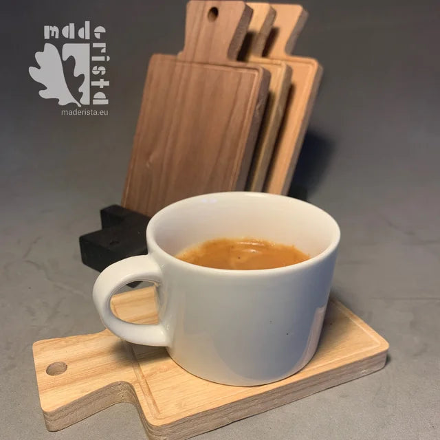 Minitablas /posavasos artesanales de madera de nogal, fresno, roble y haya