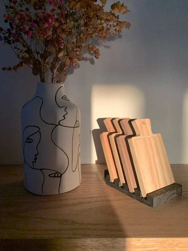 Minitablas /posavasos artesanales de madera de nogal, fresno, roble y haya
