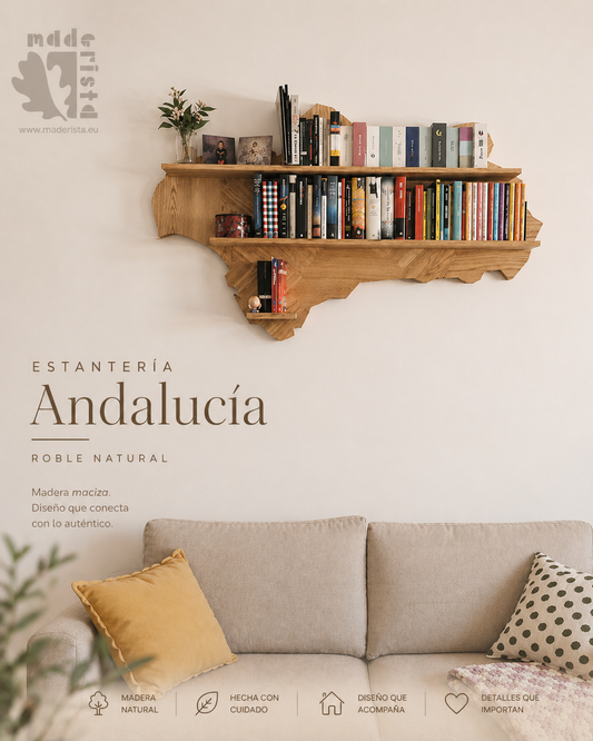 Estantería artesanal de roble rojo macizo – Modelo Andalucía