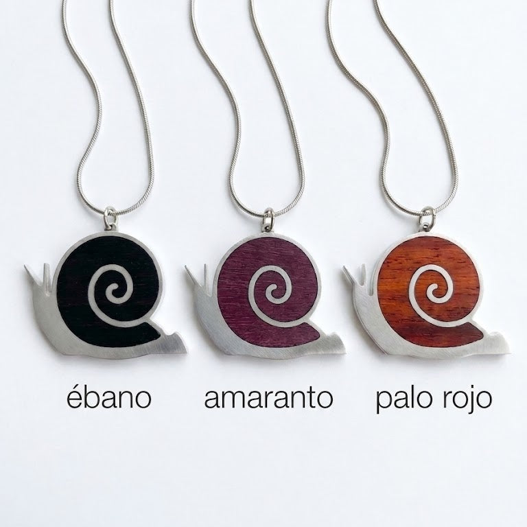 Colgante caracol en madera ébano | maranto | palo rojo. Envío gratuito